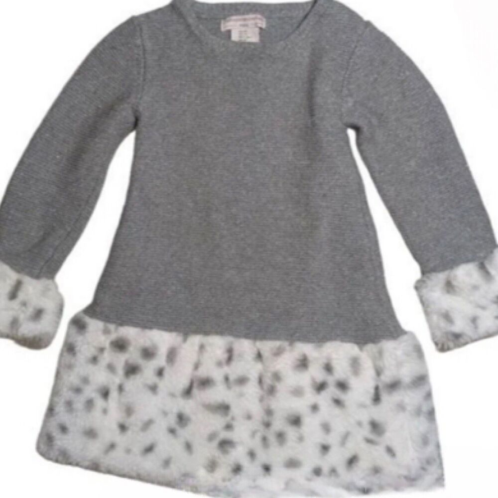 Girls Sweater Animal Print Faux Fur Catherine Malandrino Long Silver 6X Warm EUC